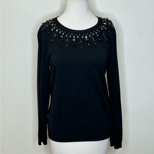 RSVP Talbots Holiday Embellished Sweater Black Cotton Blend M